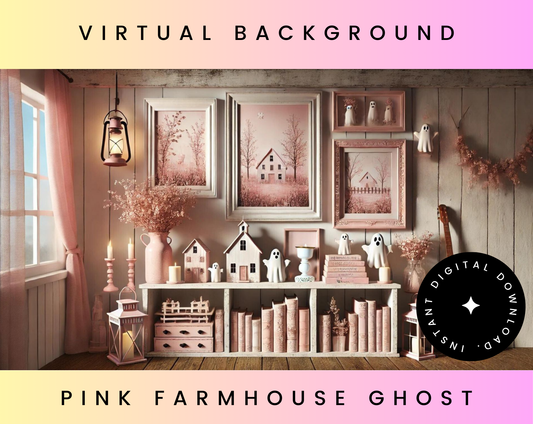 Cute Pink Spooky Ghost Farmhouse Halloween Zoom Backgrounds