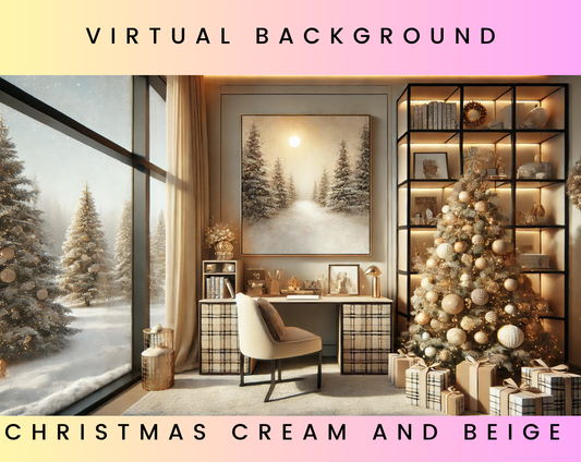 Christmas Cream and Beige Tartan Plaid Luxury Modern Zoom Background