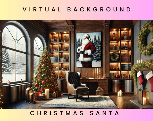 Christmas Santa Holiday Modern Office Winter Masculine Executive Zoom Background