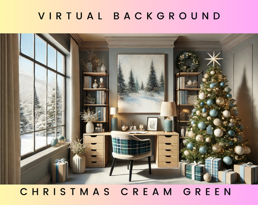 Christmas Cream Green Plaid Tartan Zoom Background