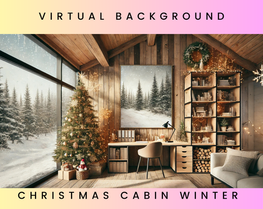 Christmas Cabin Winter Rustic Whimsical Lighting Country Zoom Background