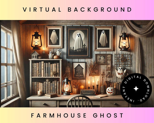 Farmhouse Ghost Halloween Zoom Teams Google Backgrounds